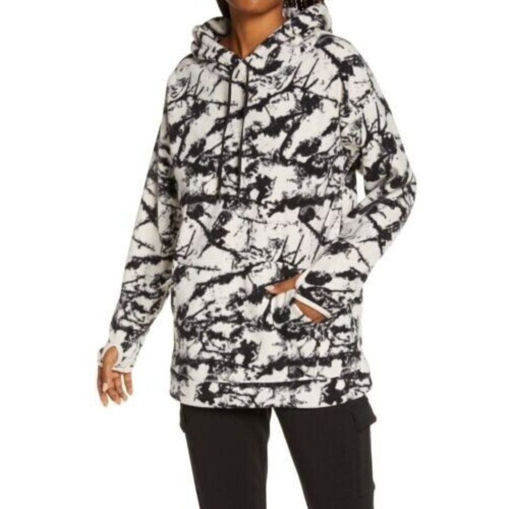 Zella Bnwot Cozy Polar Fleece Beige Pumice Hoodie "Rosso Print"